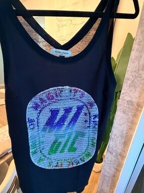 Jazmin Chebar Black Sequin Graphic Tank Top